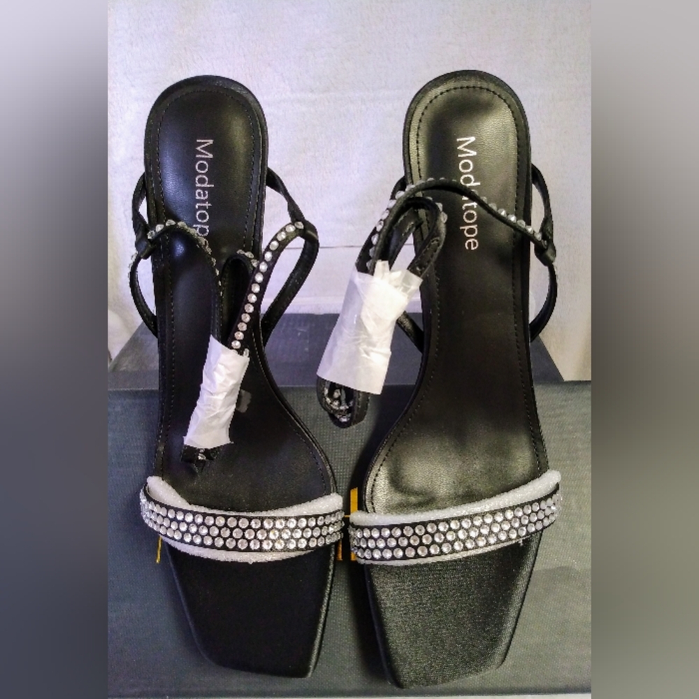 Modatope Black Rhinestone Women's, Stappy Heels. Size 10. NIB